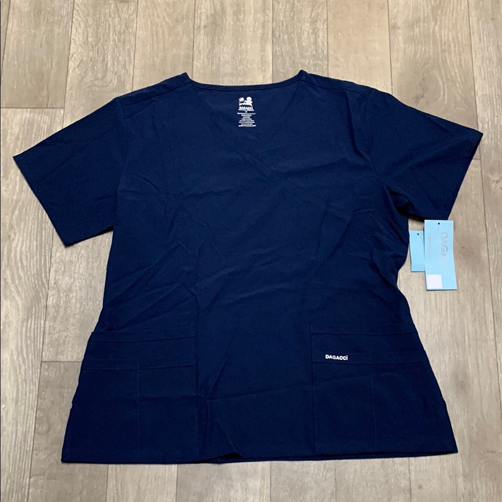 Womens NWT Dagacci Nursing Navy Medical Work Stretch Pocket‎ Scrub Top Shirt